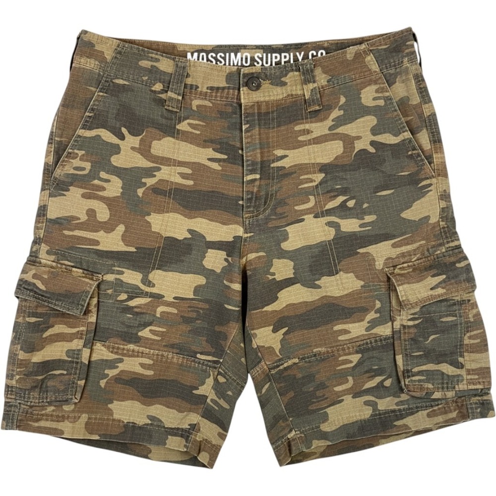 Mossimo Supply Co Mens Camo Cargo Shorts W32 Green Brown Ripstop Cotton